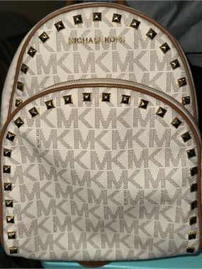 MICHAEL Michael Kors Cream and Tan MK Logo Studded Backpack